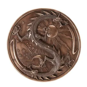 11" Double Dragon Alchemy Wall Plaque Statue in Bronze