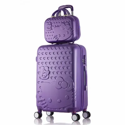 14 24 Inch Pink Women Cartoon Hello Kitty Suitcase Set,Spinner Rolling Luggage Sets,Trolley Luggage