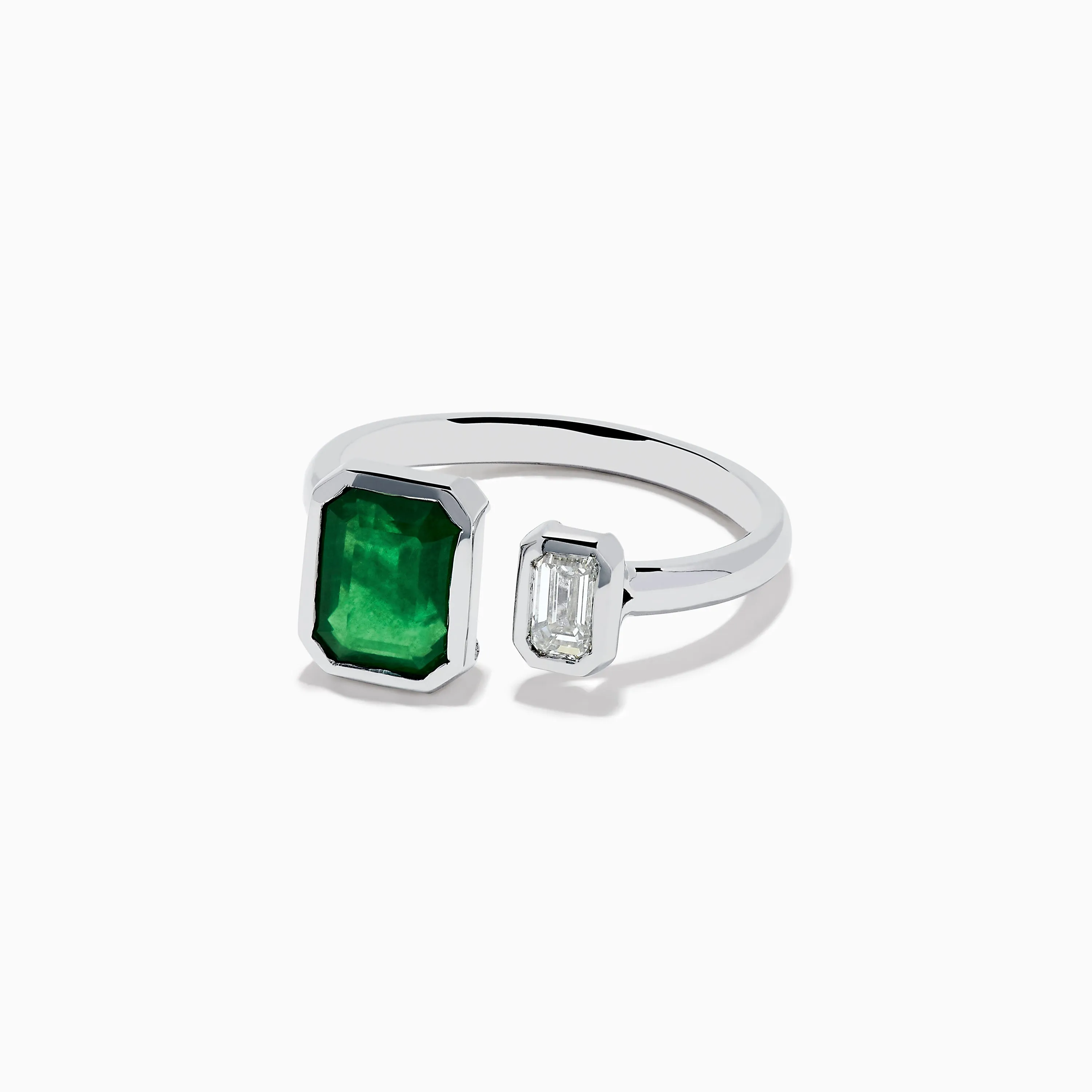 14K White Gold Emerald and Diamond Toi Et Moi Ring