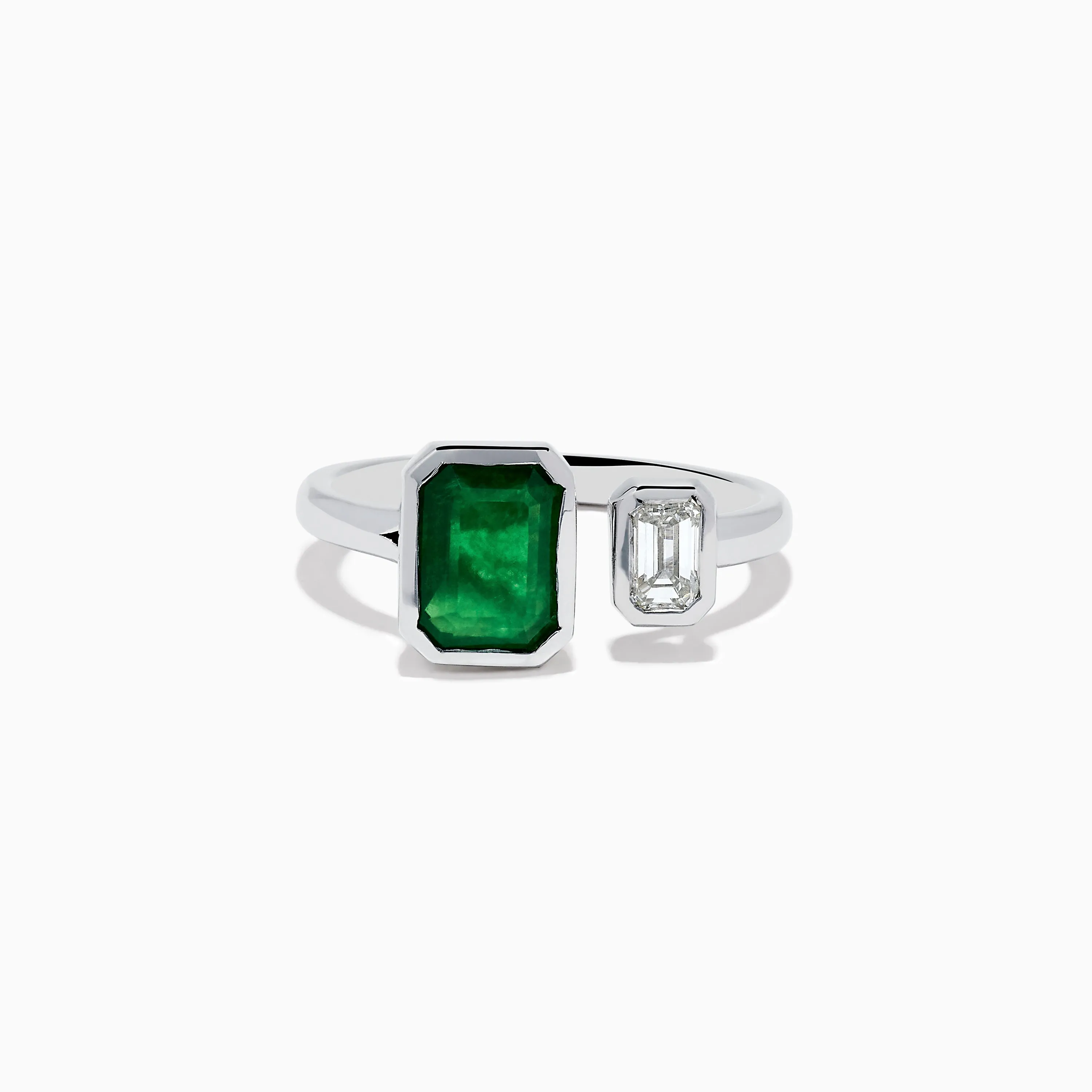 14K White Gold Emerald and Diamond Toi Et Moi Ring