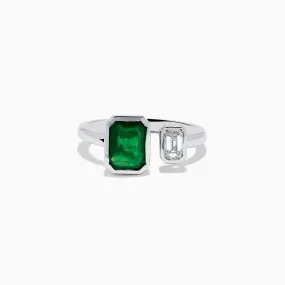 14K White Gold Emerald and Diamond Toi Et Moi Ring