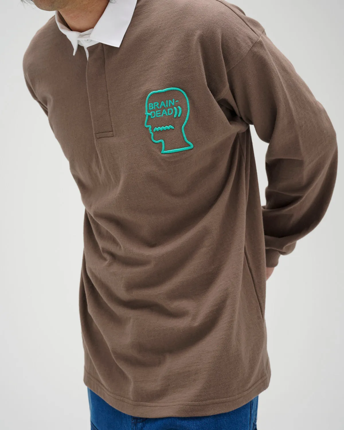 3D Embroidered Logohead Rugby Shirt - Brown