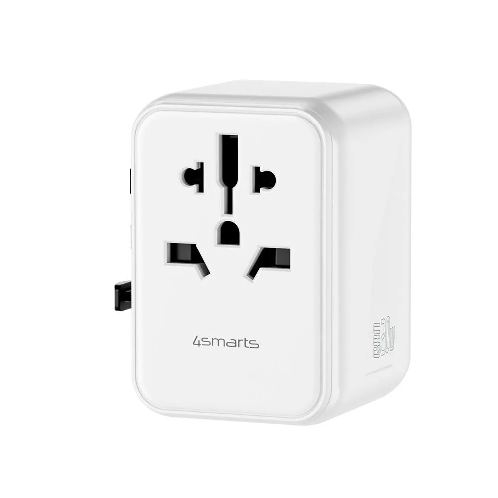 4smarts World 4-i-1 Rejseadapter m. 2 x USB-A, 1 x USB-C & 1 x AC Stikkontakt - Hvid