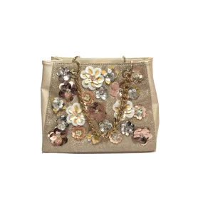 ALDO Gold Metallic Floral & Chain Tote | Gently Used |