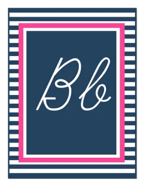 Alphabet Letters - Cursive | Preppy Nautical Hot Pink and Navy Blue | UPRINT | Schoolgirl Style