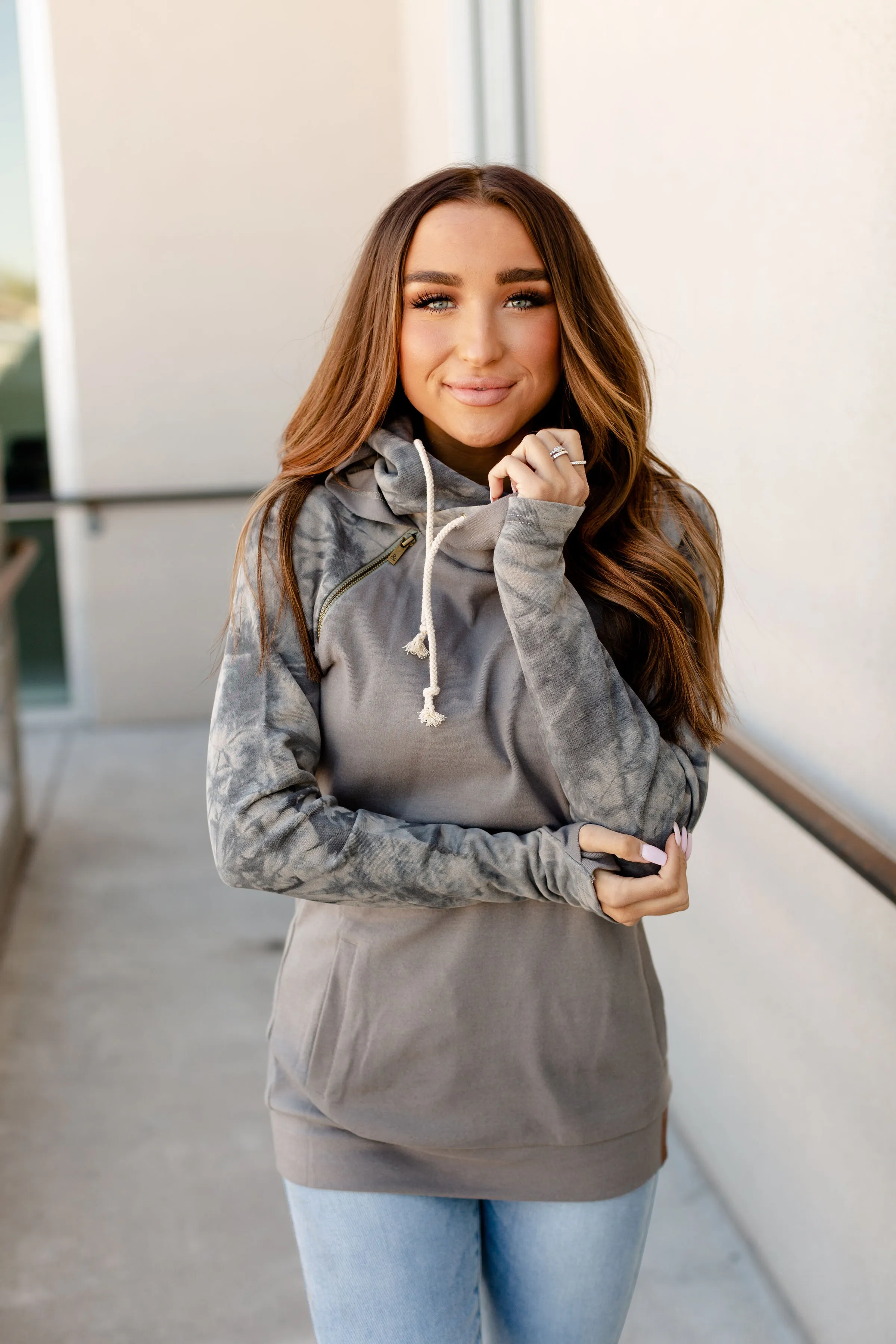 Ampersand Avenue DoubleHood Sweatshirt - Charcoal Tie Dye