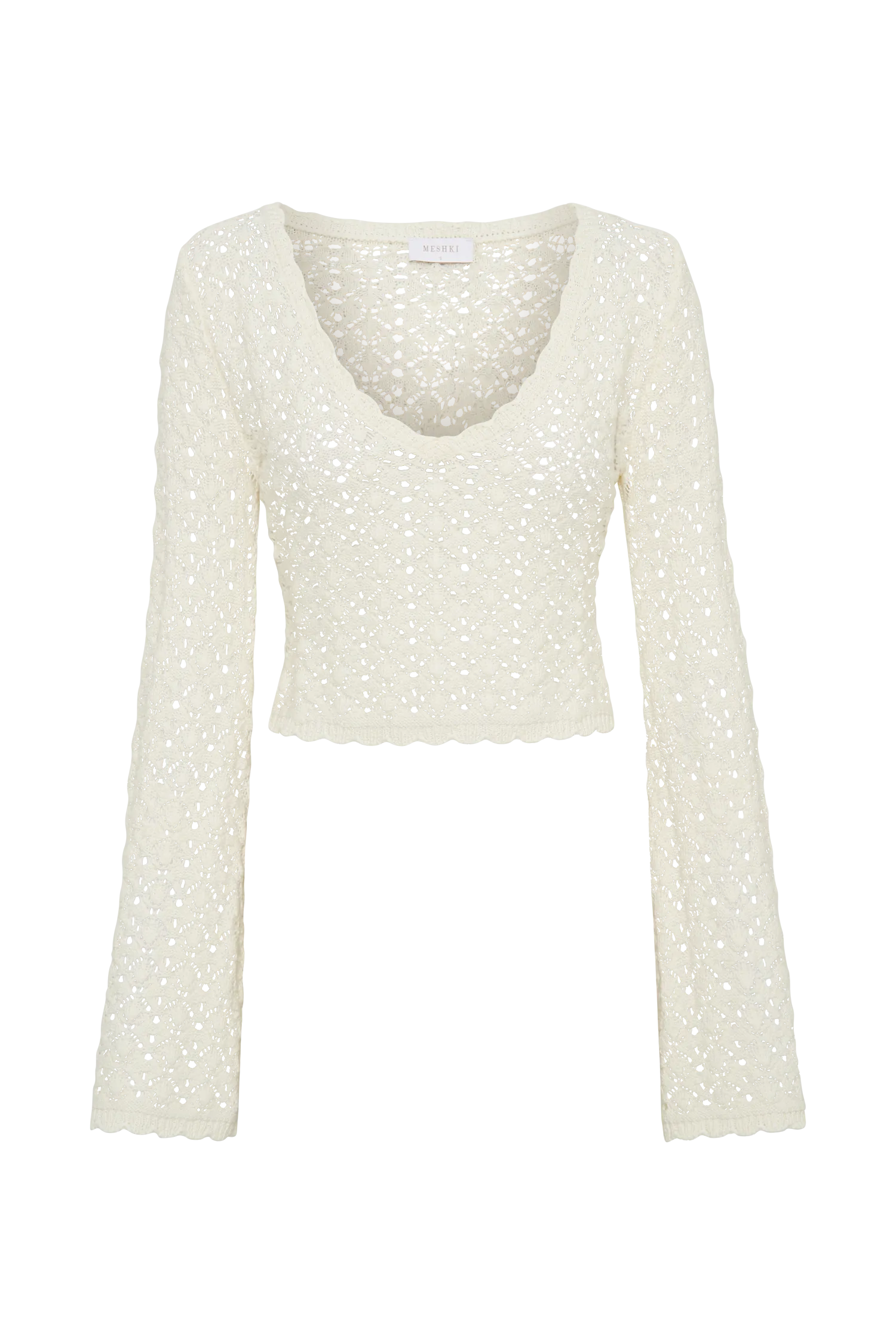 Anais Scalloped Long Sleeve Knit Top - Ivory