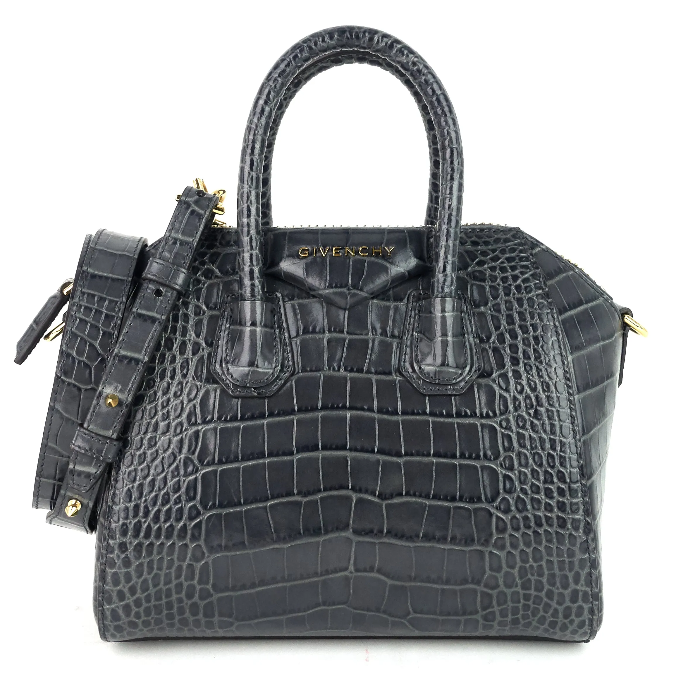 Antigona Mini Croc Embossed Leather Bag with Strap