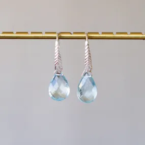 Aquamarine Herringbone Gemstone Drop Earrings in Sterling Silver