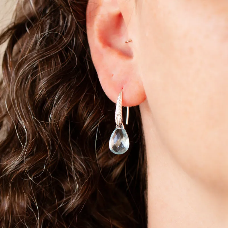 Aquamarine Herringbone Gemstone Drop Earrings in Sterling Silver