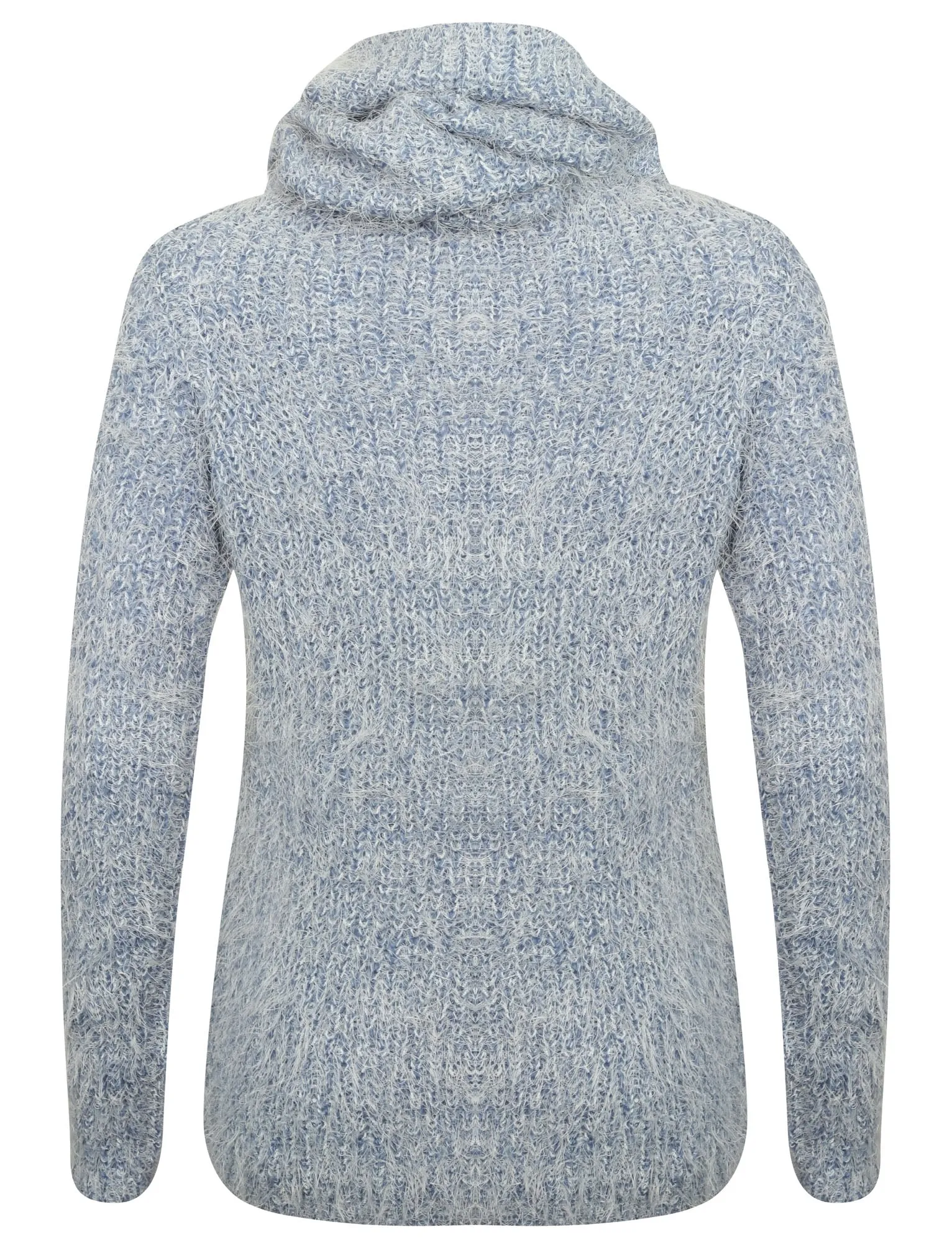 Ar Pierce V Neck Knit Jumper with Detachable Snood in Deep Blue - Amara Reya