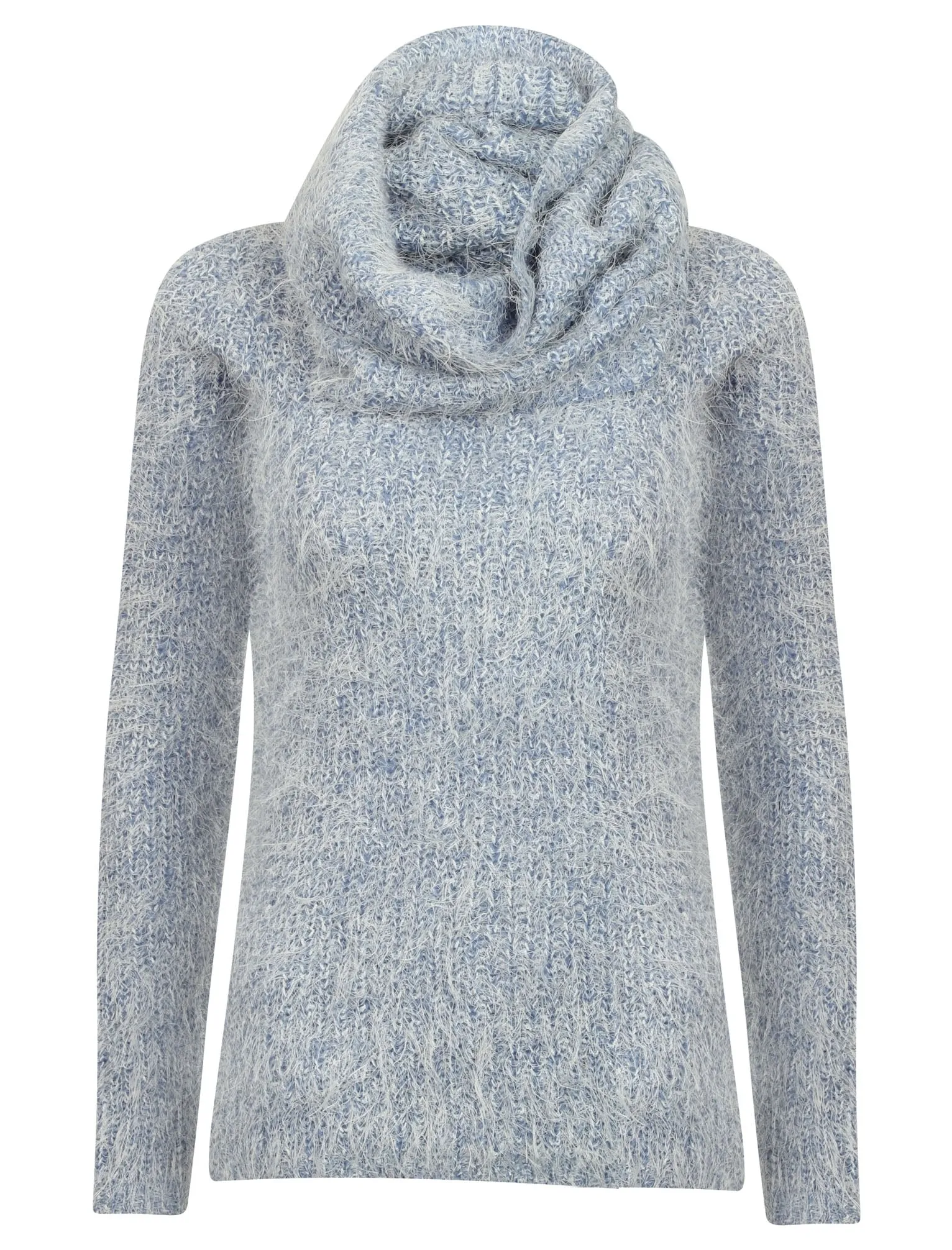 Ar Pierce V Neck Knit Jumper with Detachable Snood in Deep Blue - Amara Reya