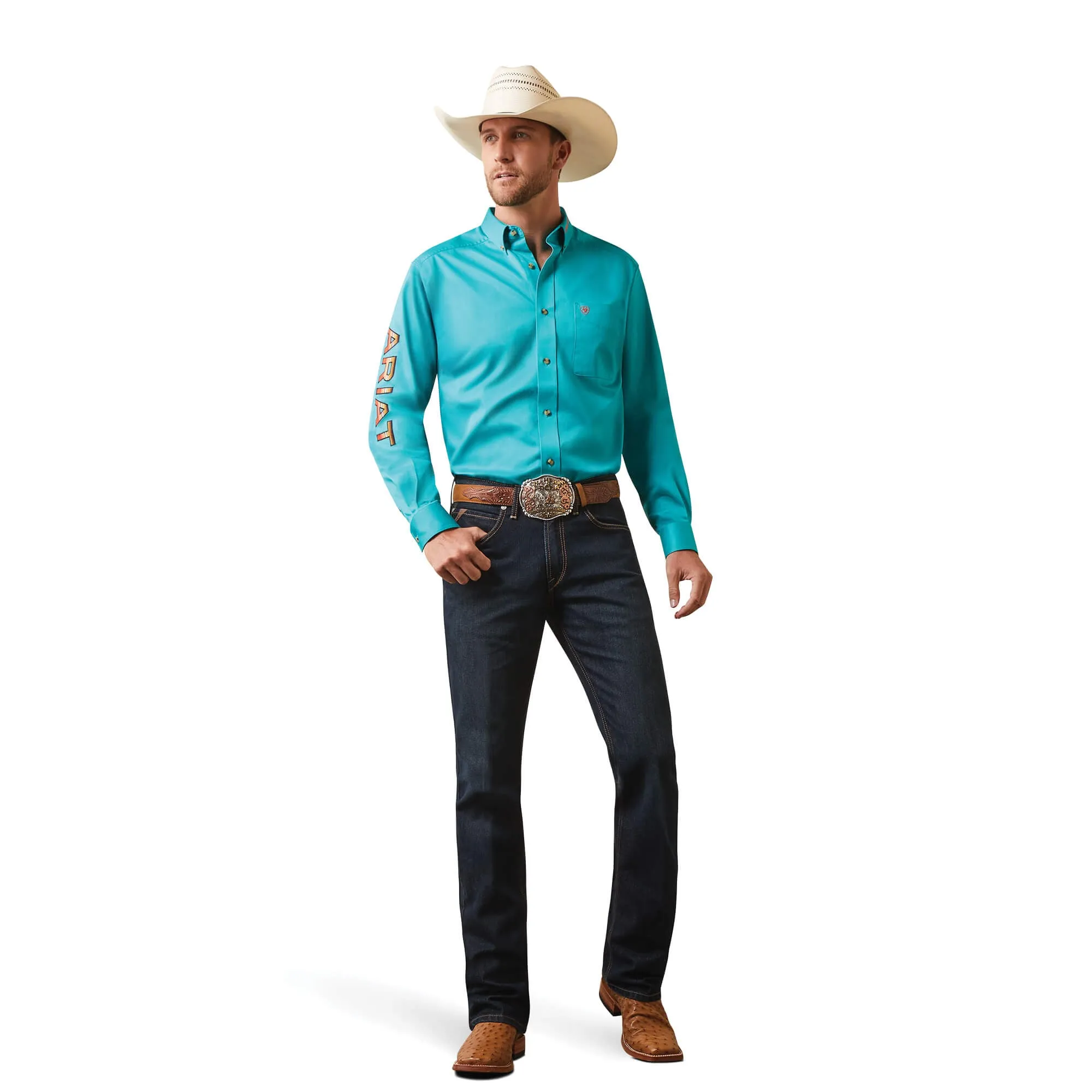 Ariat Teal Team Logo Twill Fitted Shirt