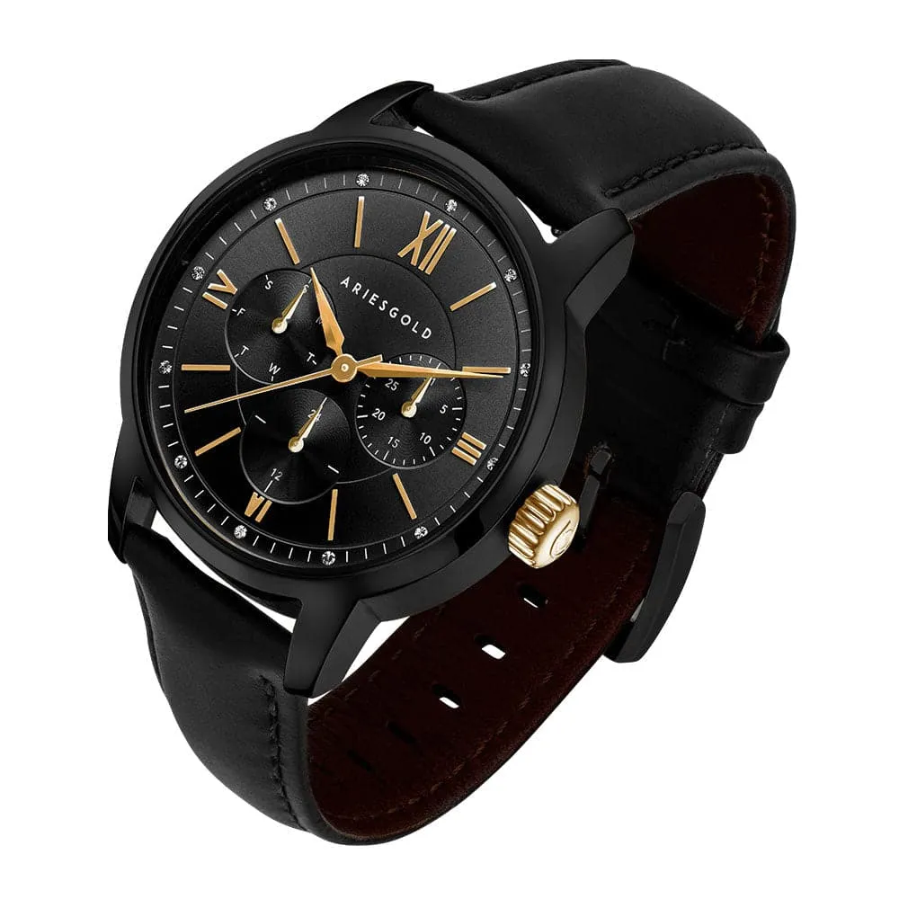 ARIES GOLD URBAN ETERNAL BLACK STAINLESS STEEL L 1028 BKG-BKG BLACK LEATHER STRAP WOMEN'S WATCH