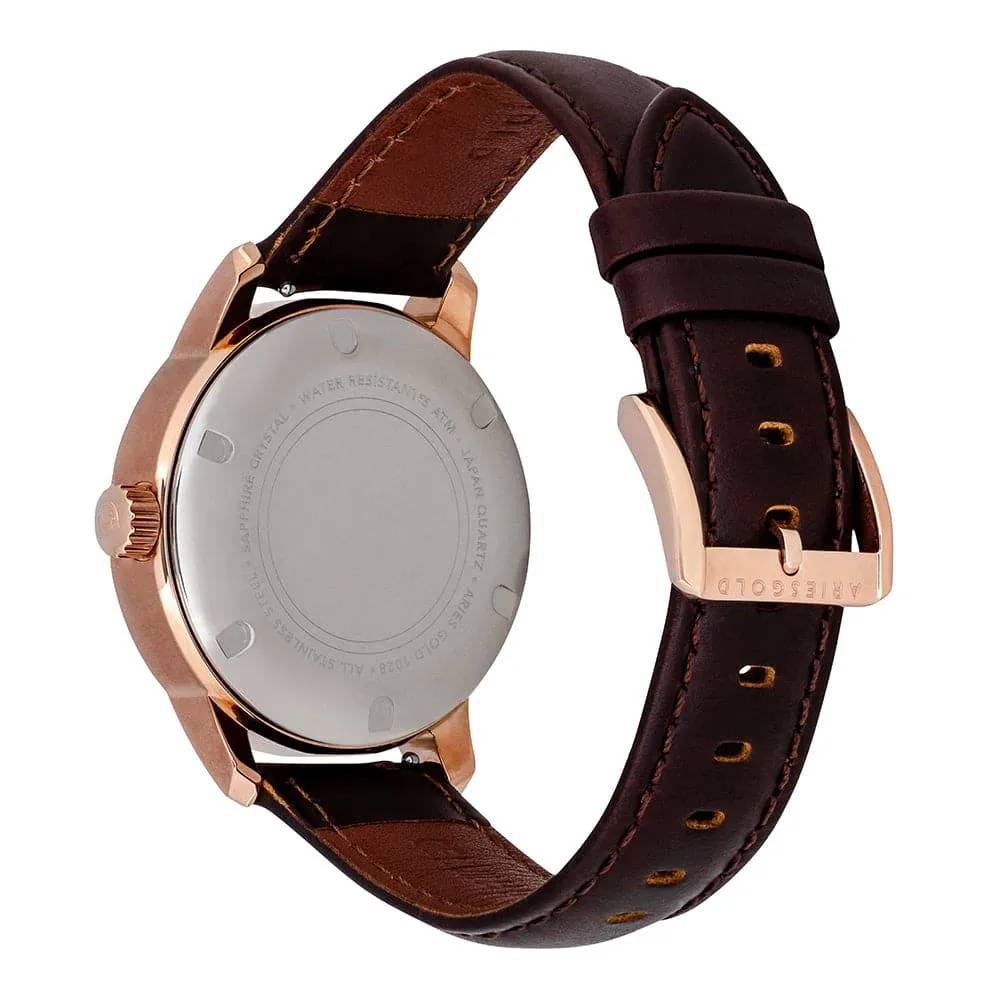 ARIES GOLD URBAN ETERNAL ROSE GOLD STAINLESS STEEL L 1028 RG-S BROWN LEATHER STRAP WOMEN'S WATCH