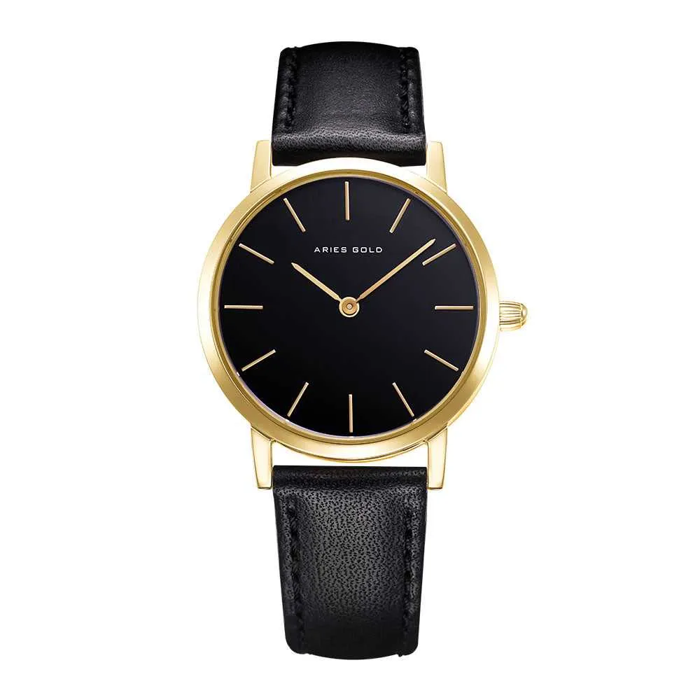 ARIES GOLD URBAN SANTOS GOLD STAINLESS STEEL L 1023 G-BK BLACK LEATHER STRAP WOMEN'S WATCH