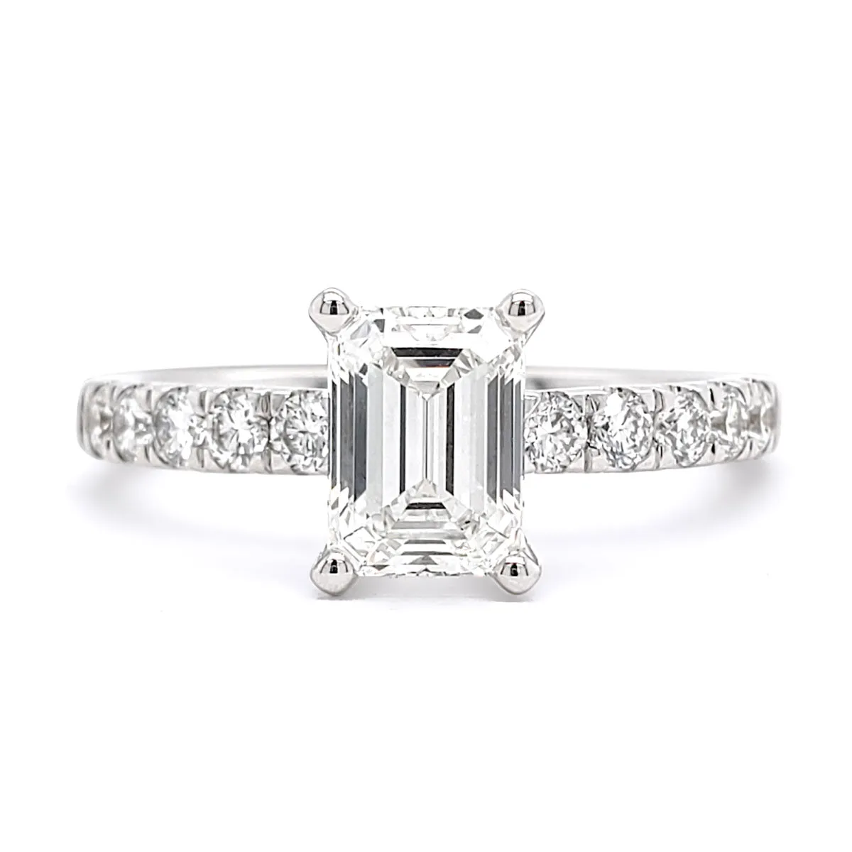 Art Deco Inspired Lab-Created Emerald Cut Diamond Engagement Ring in White Gold, 1.40 cttw