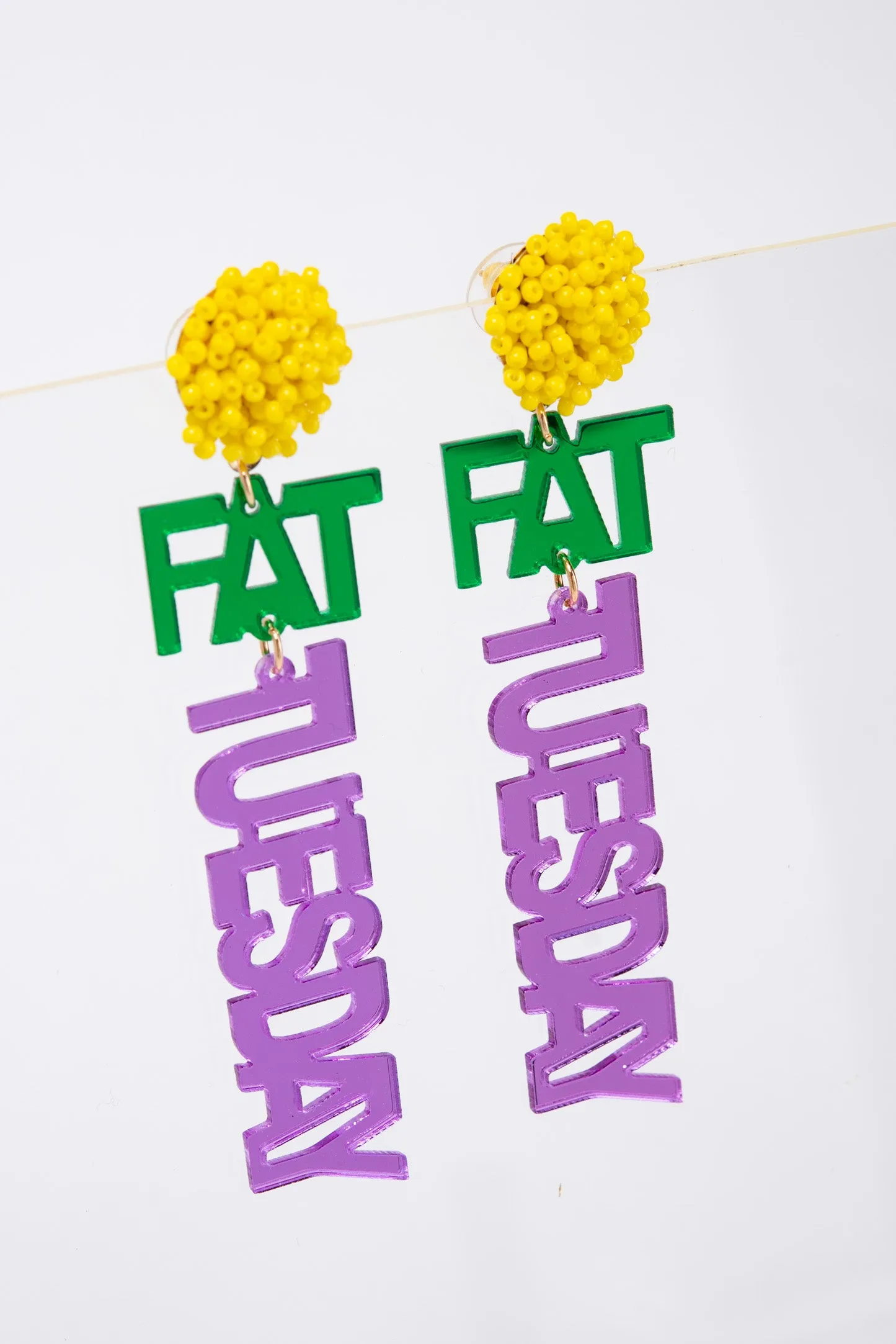 Ashley Fat Tuesday Pom Pom Mirror Acrylic Earrings