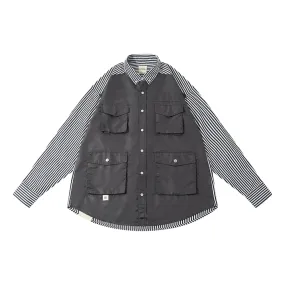 A[S]USL PATCHWORK FOUR POCKETS SHIRT-BLACK STRIPES