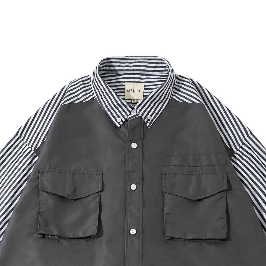 A[S]USL PATCHWORK FOUR POCKETS SHIRT-BLACK STRIPES