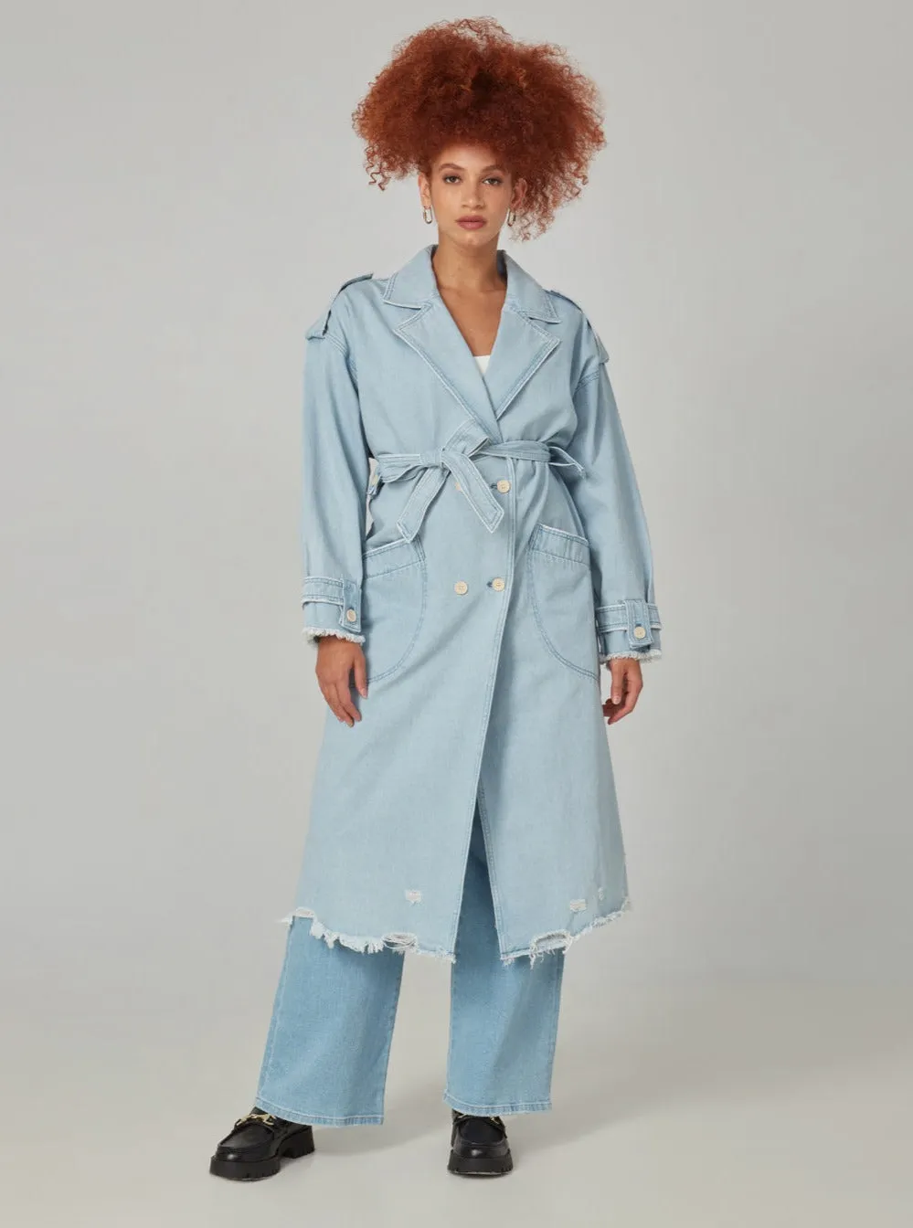 AVERY-BO Trench Coat - Blue Opal