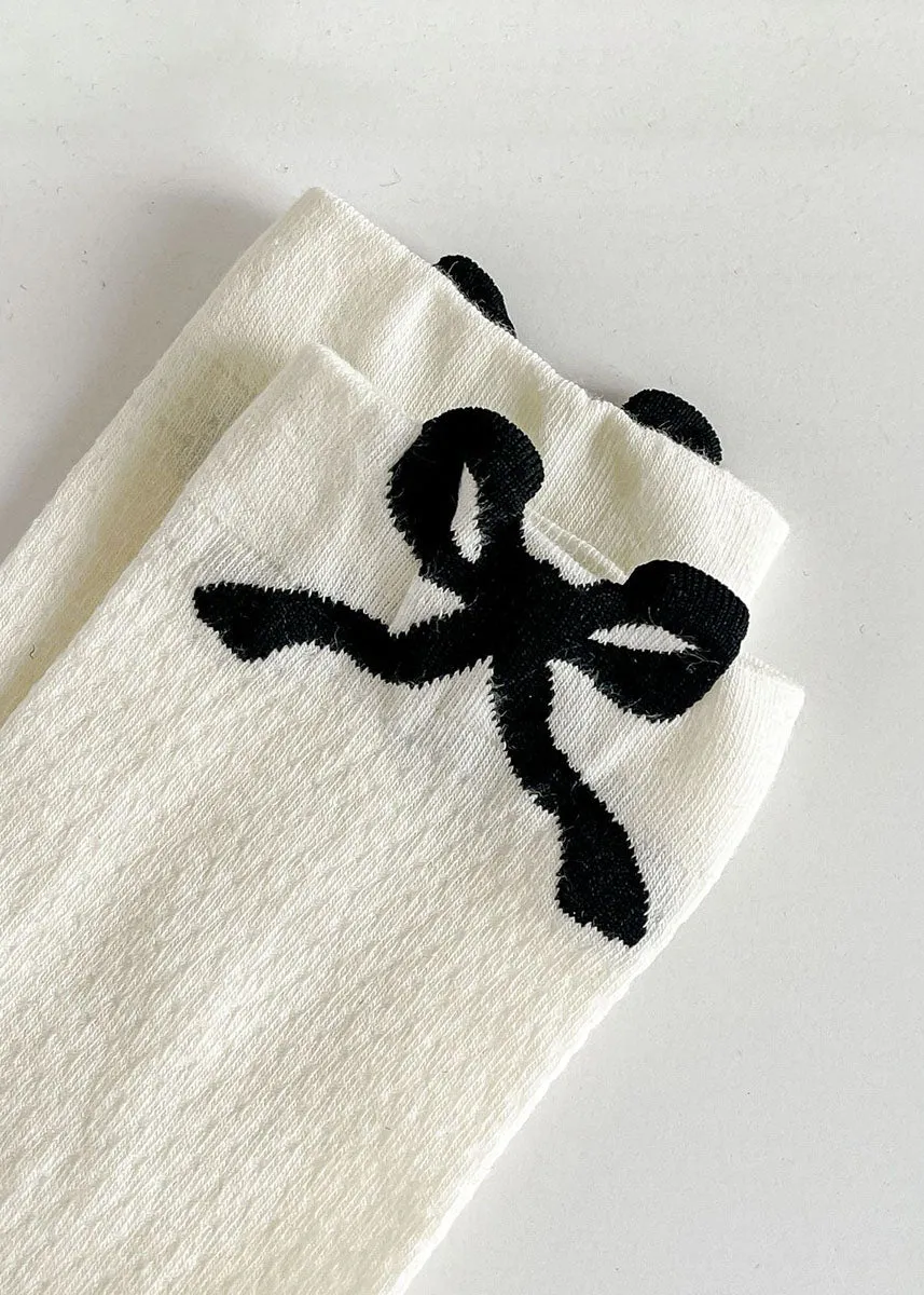 Ballet Bow Thin Mesh Socks - Black Bow