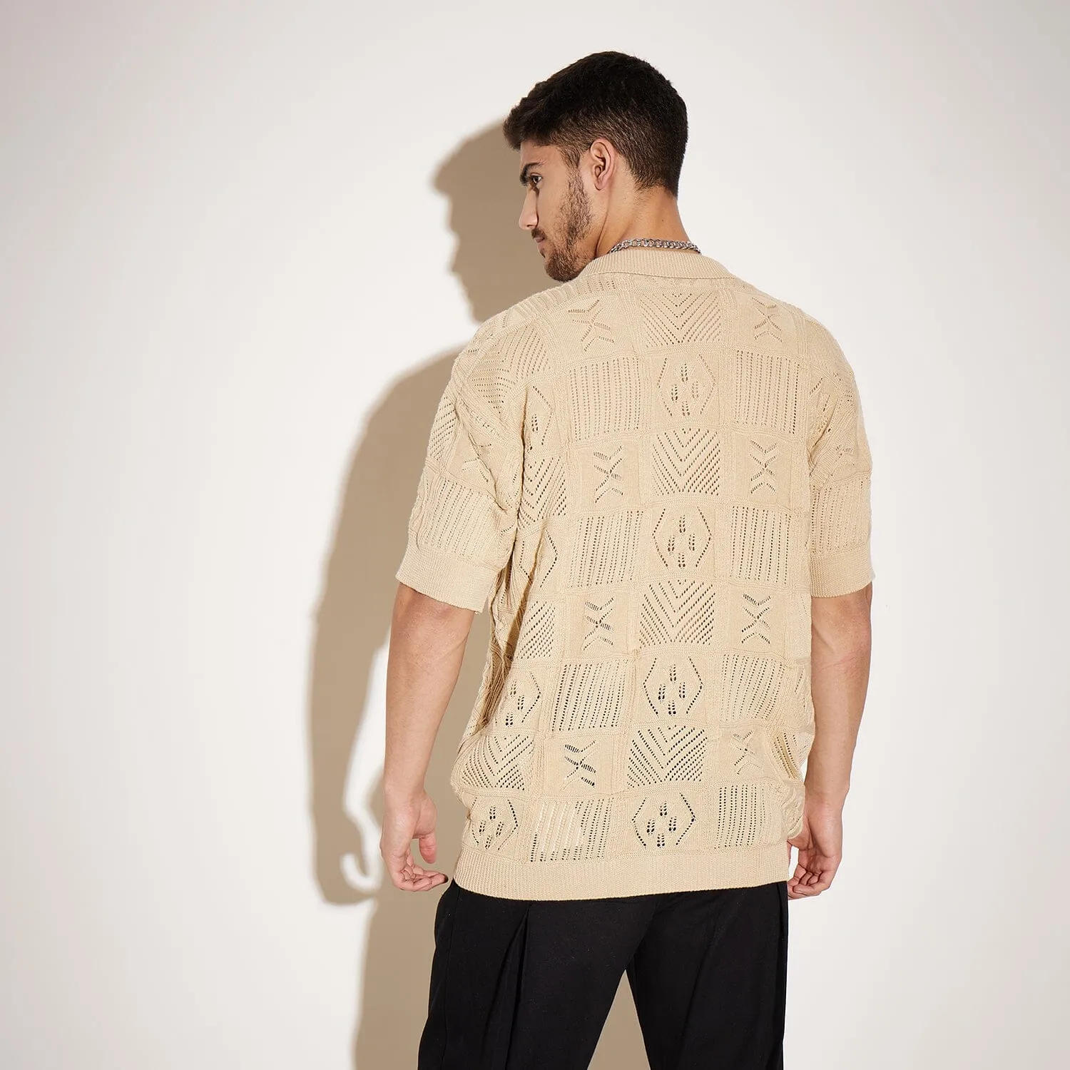 Beige Crochet Knitted Shirt