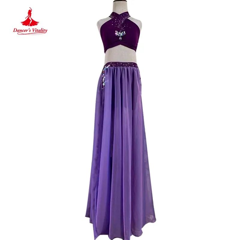 Bellydance Costume Senior AB Stones Bra split Chiffon Long Skirt 2pcs for Women Customzied Oriental Belly Dancing Wear Suit