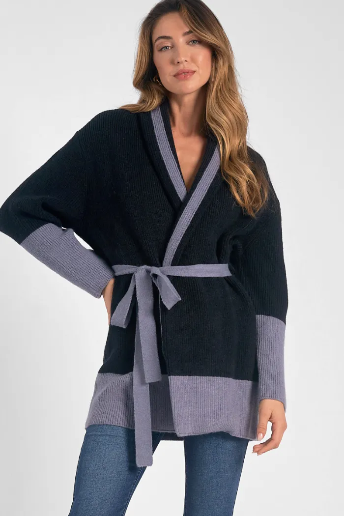 Belted Color Block Cardigan