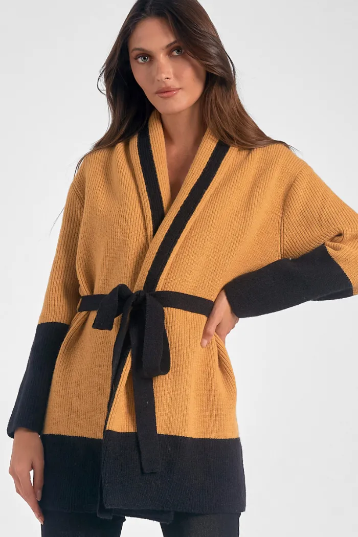 Belted Color Block Cardigan