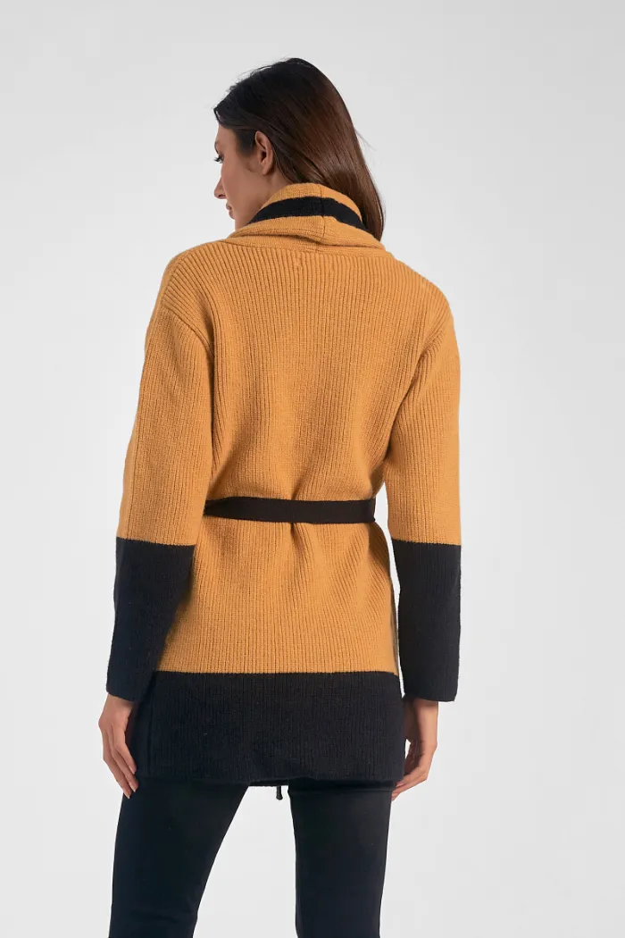 Belted Color Block Cardigan