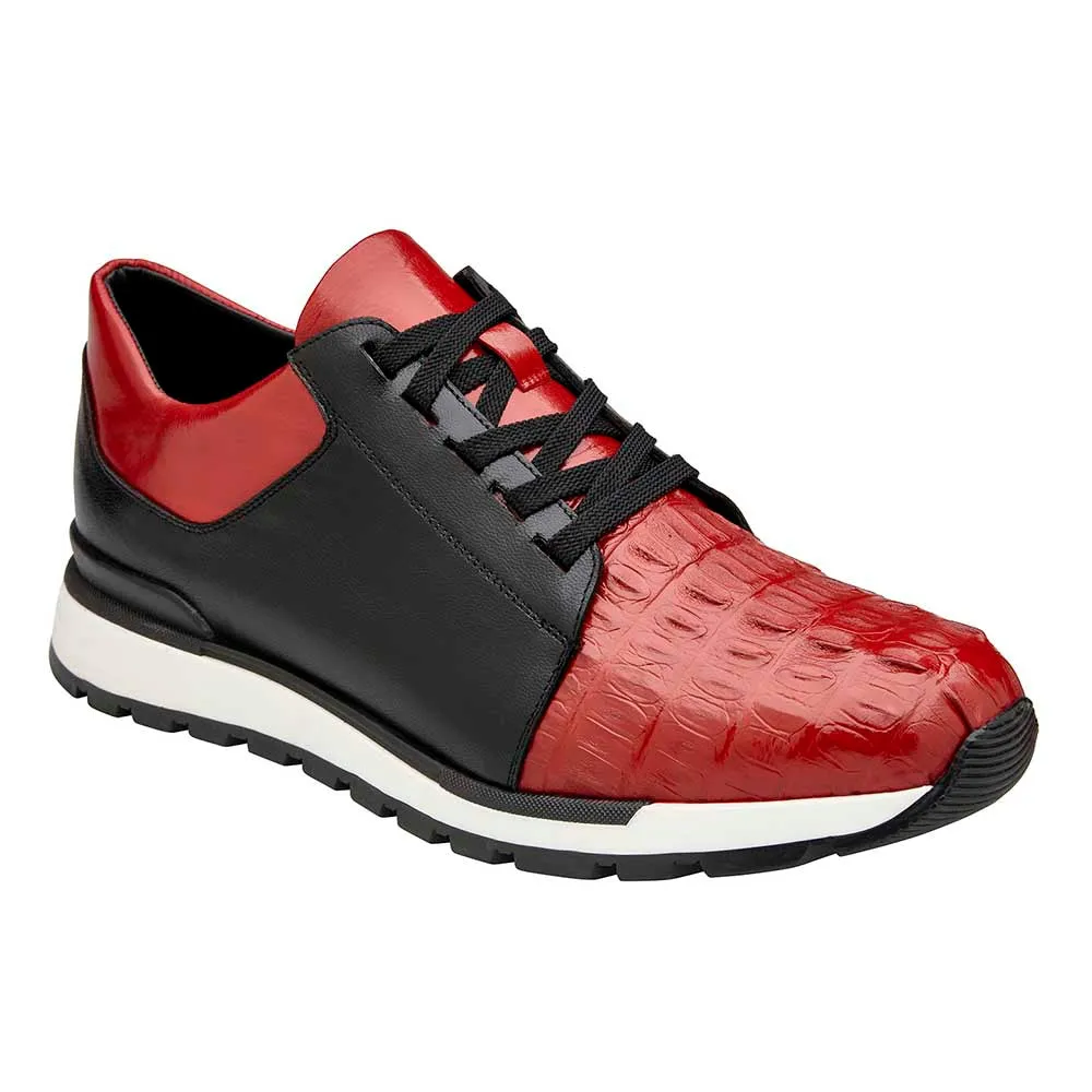 Belvedere Men's Casual Black & Red Exotic Caiman Crocodile/Italian Calf Sneakers