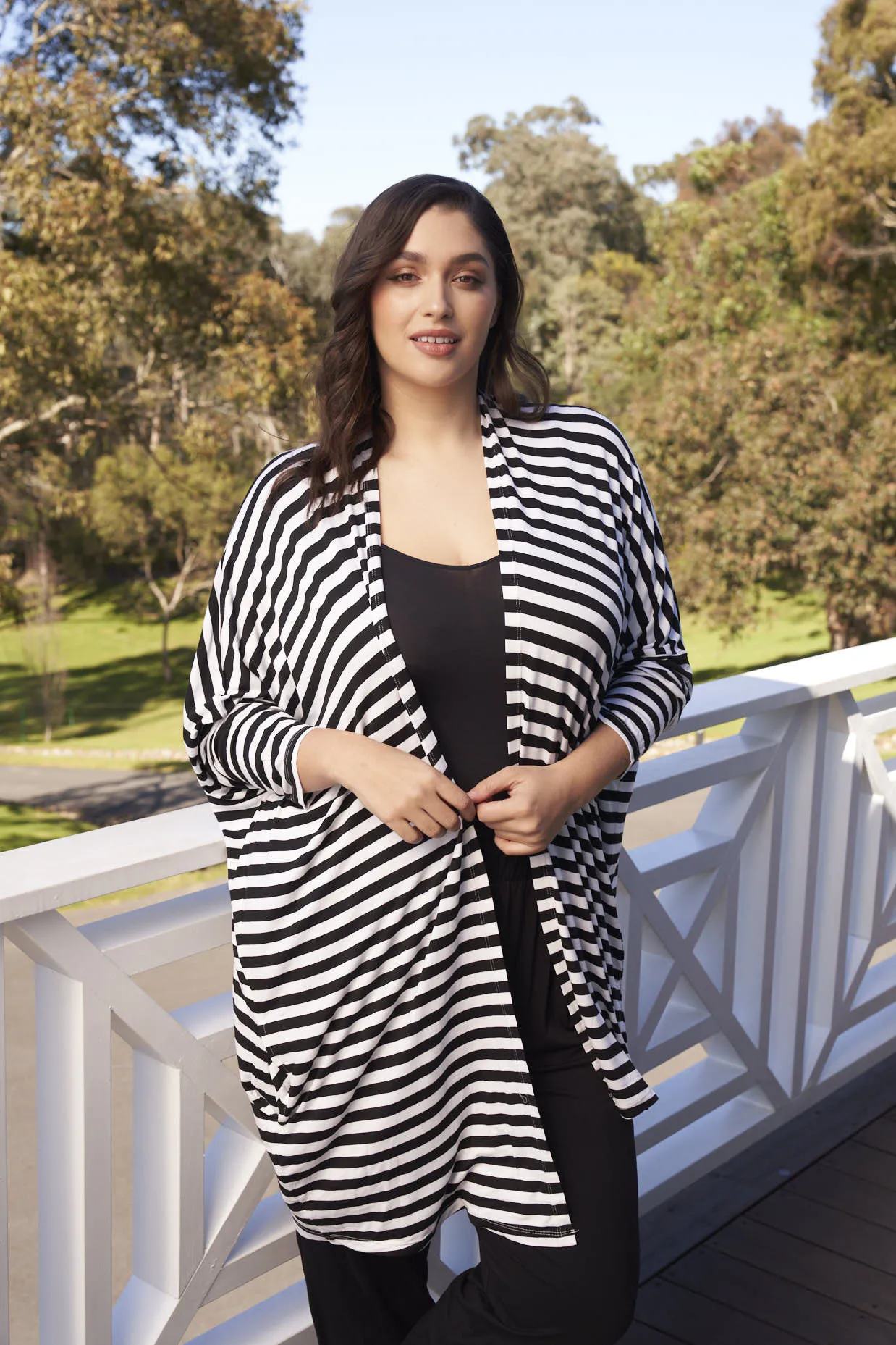 Betty Basics Margot Cardigan Black White Stripe