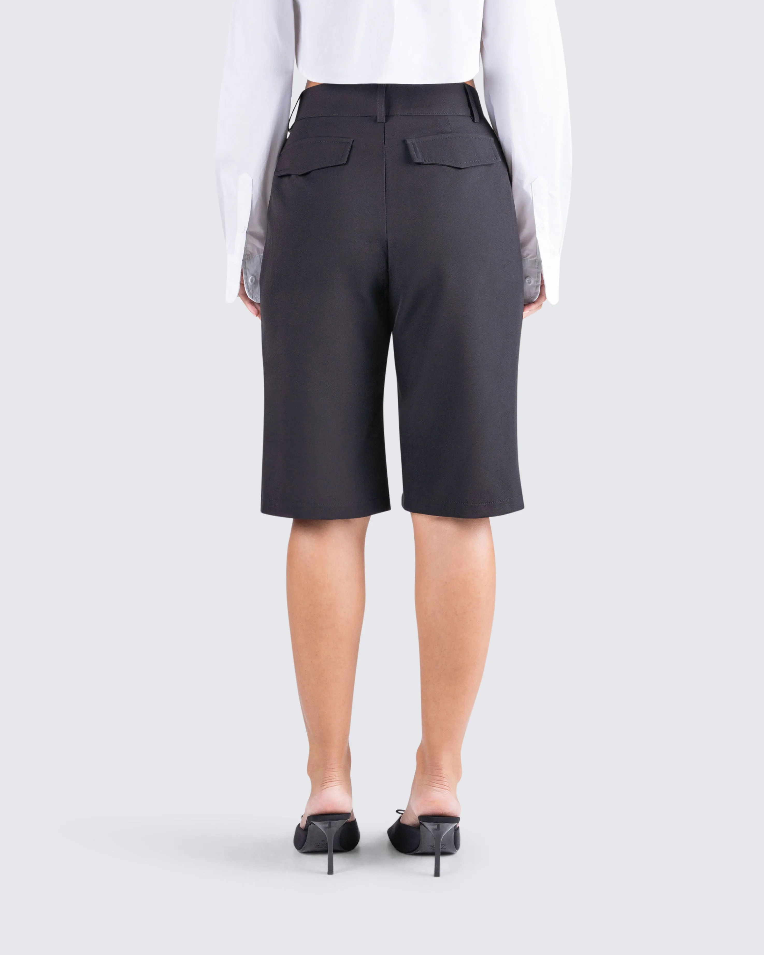 Birna Black Crepe Bermuda Shorts