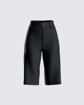 Birna Black Crepe Bermuda Shorts