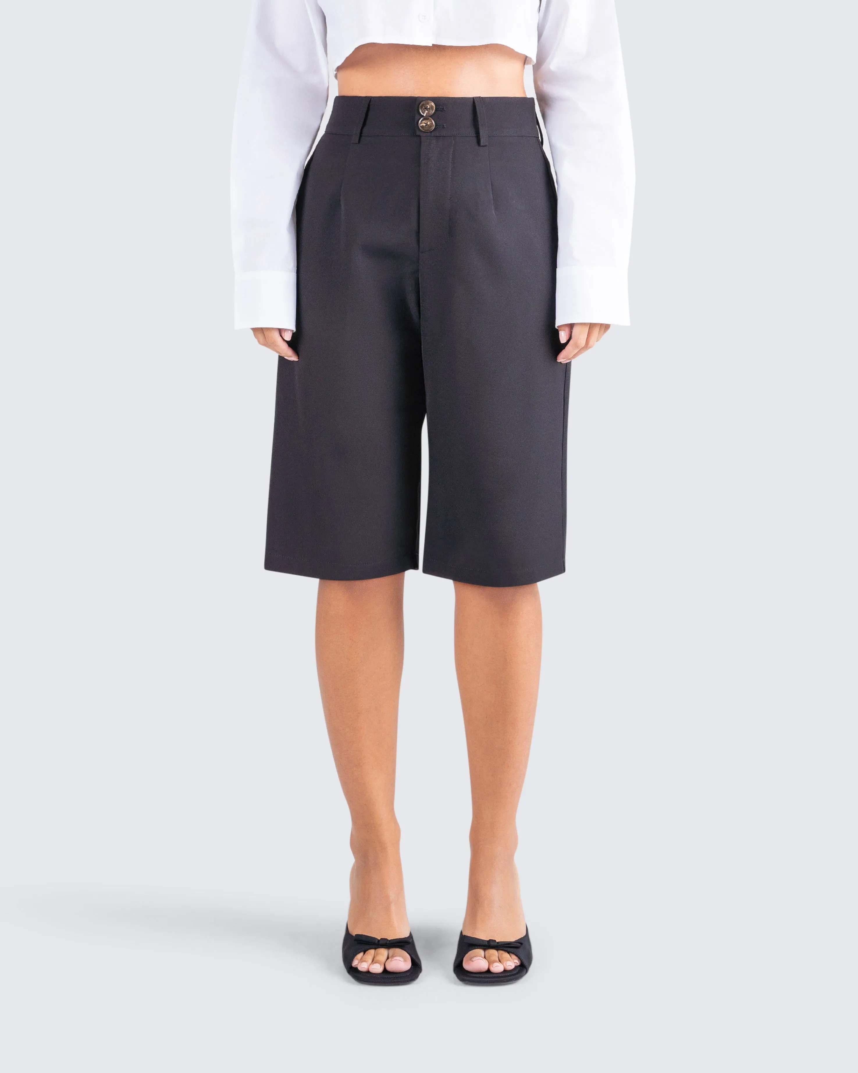 Birna Black Crepe Bermuda Shorts