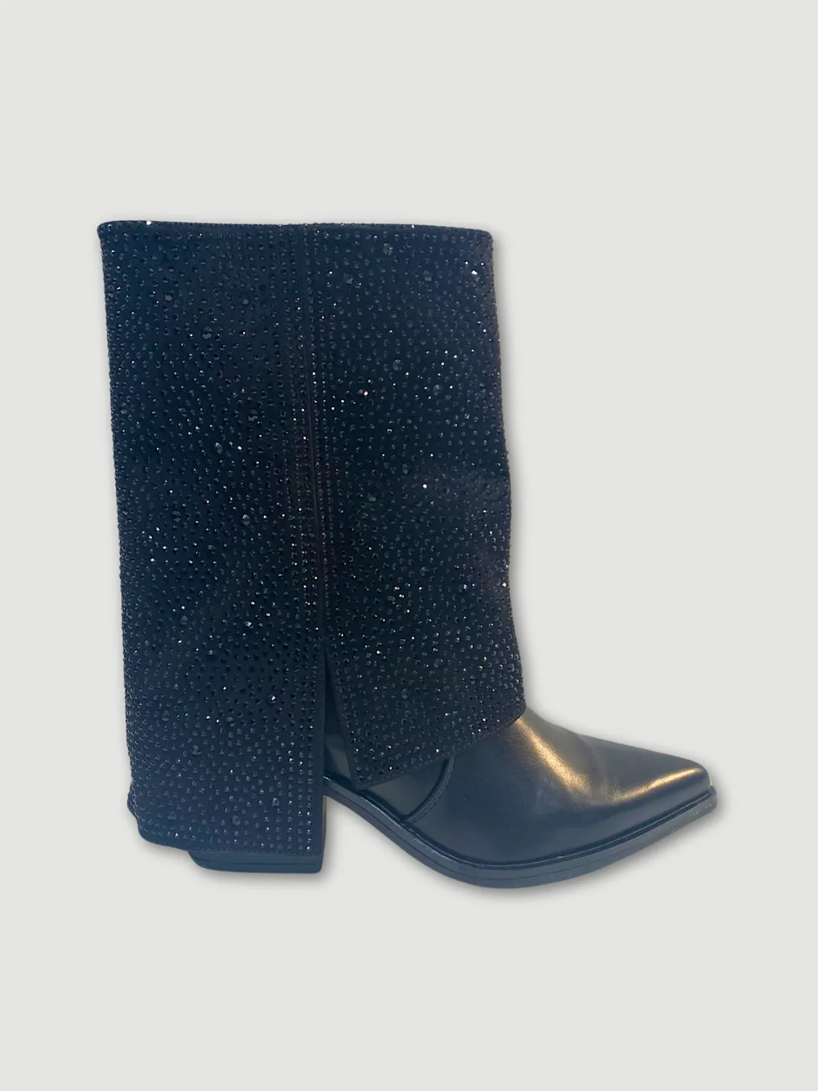 Black Diamante Fold Over Boots