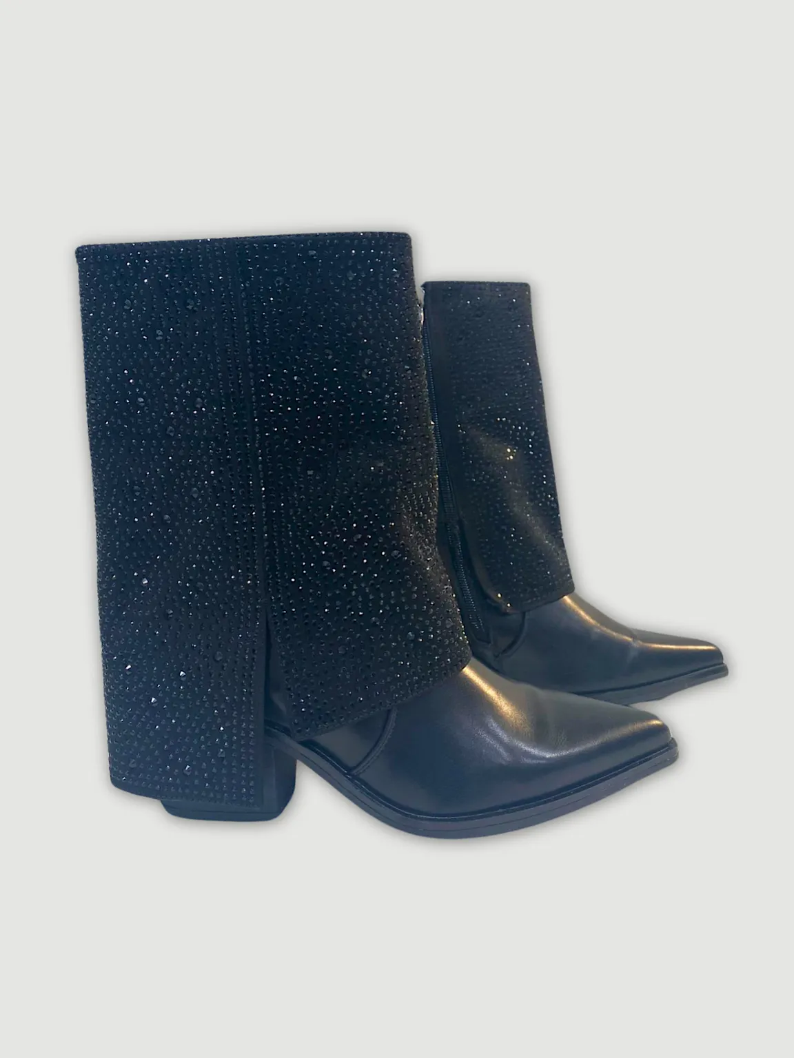 Black Diamante Fold Over Boots