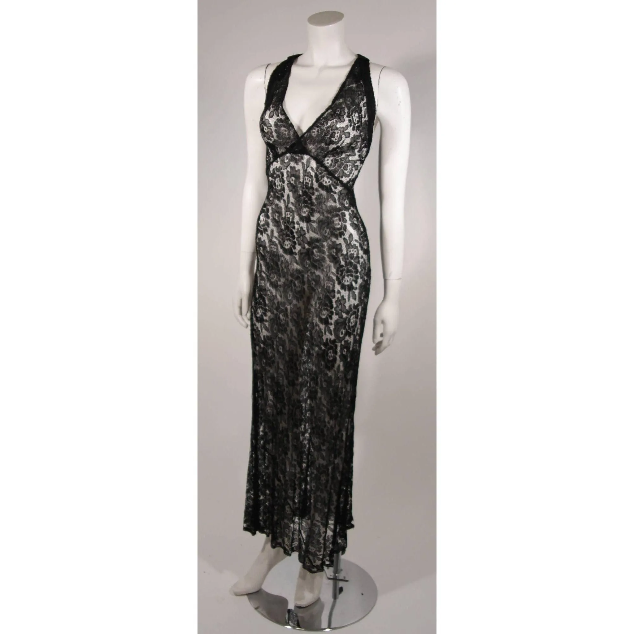 Black Lace Halter Style Gown | Size S/M