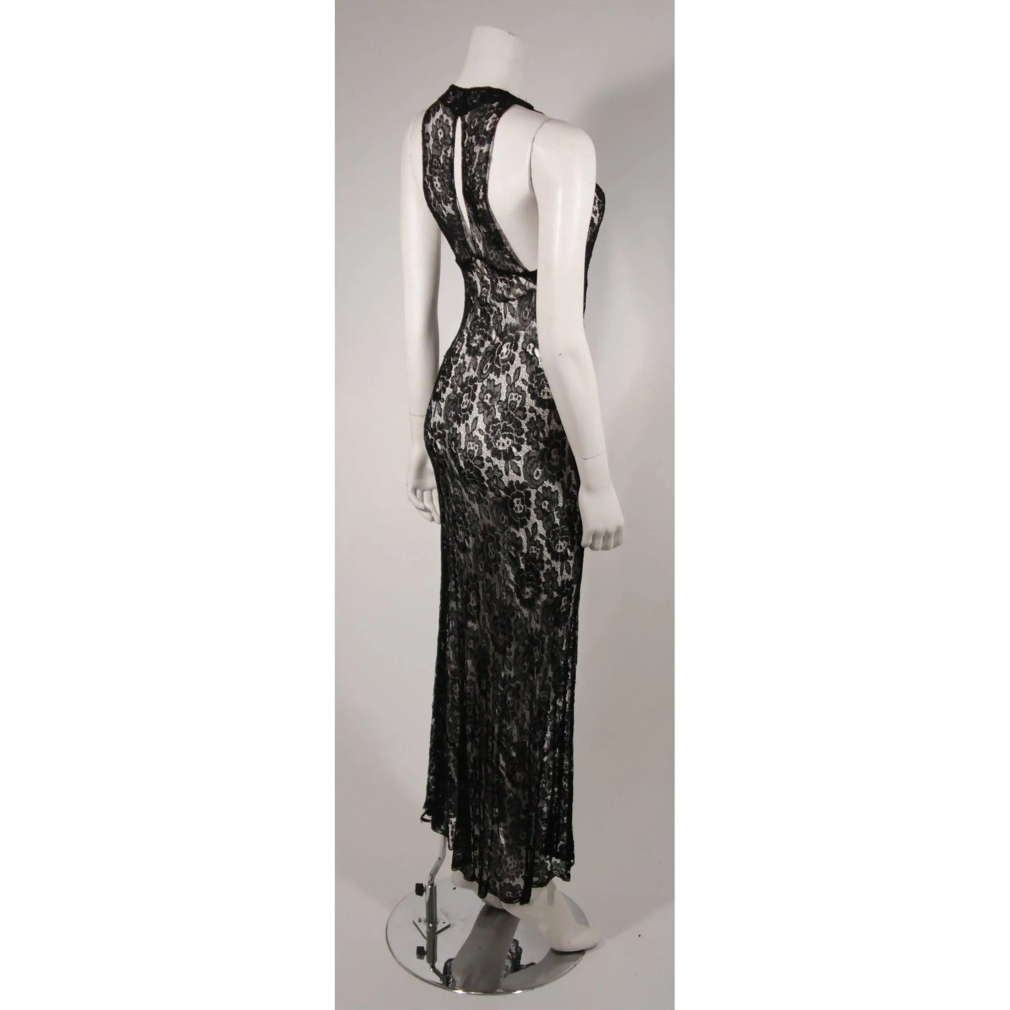 Black Lace Halter Style Gown | Size S/M