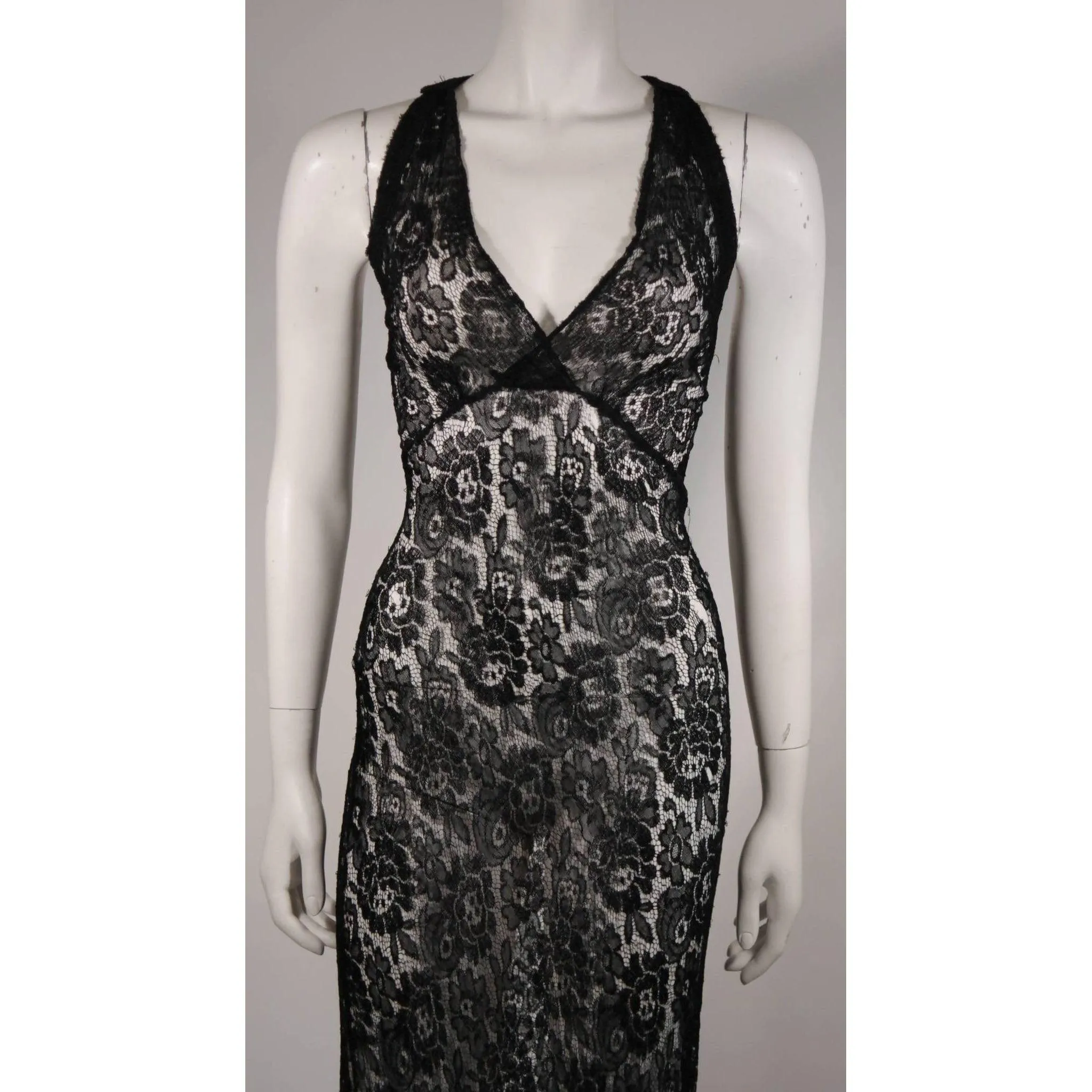 Black Lace Halter Style Gown | Size S/M