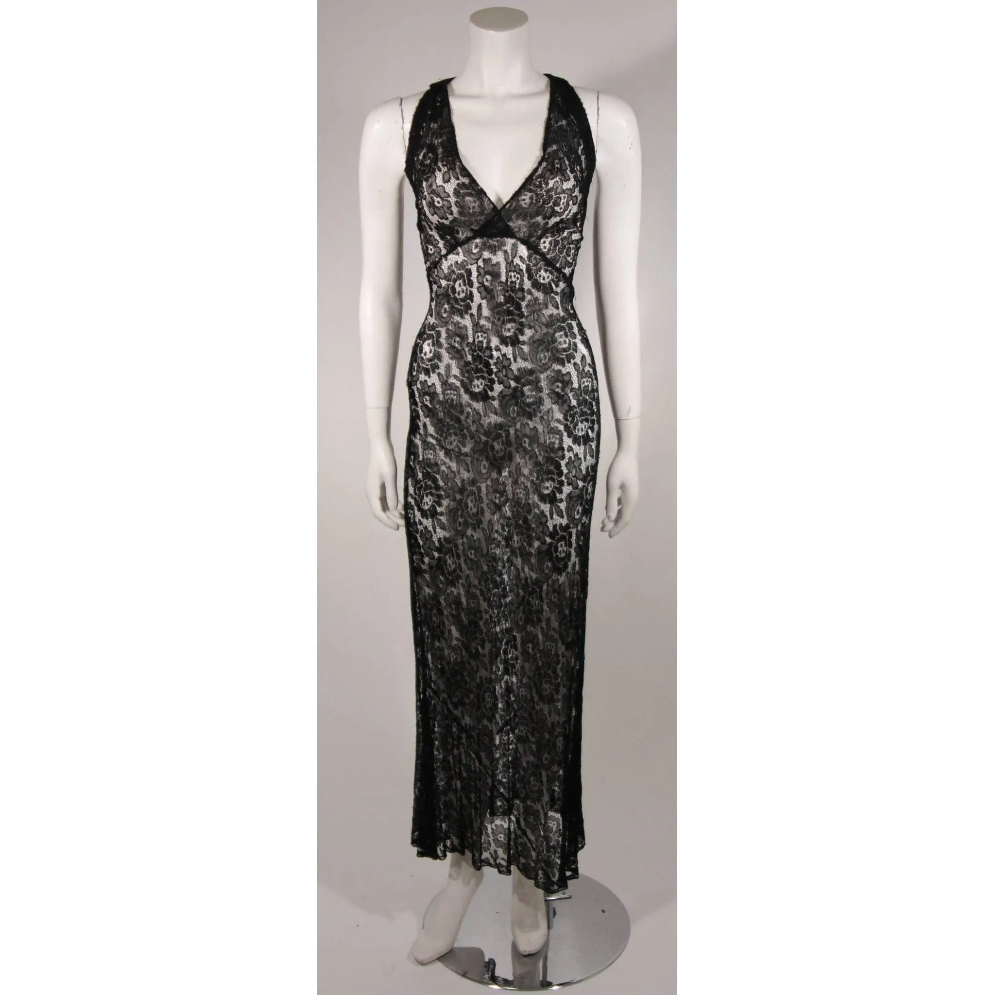 Black Lace Halter Style Gown | Size S/M