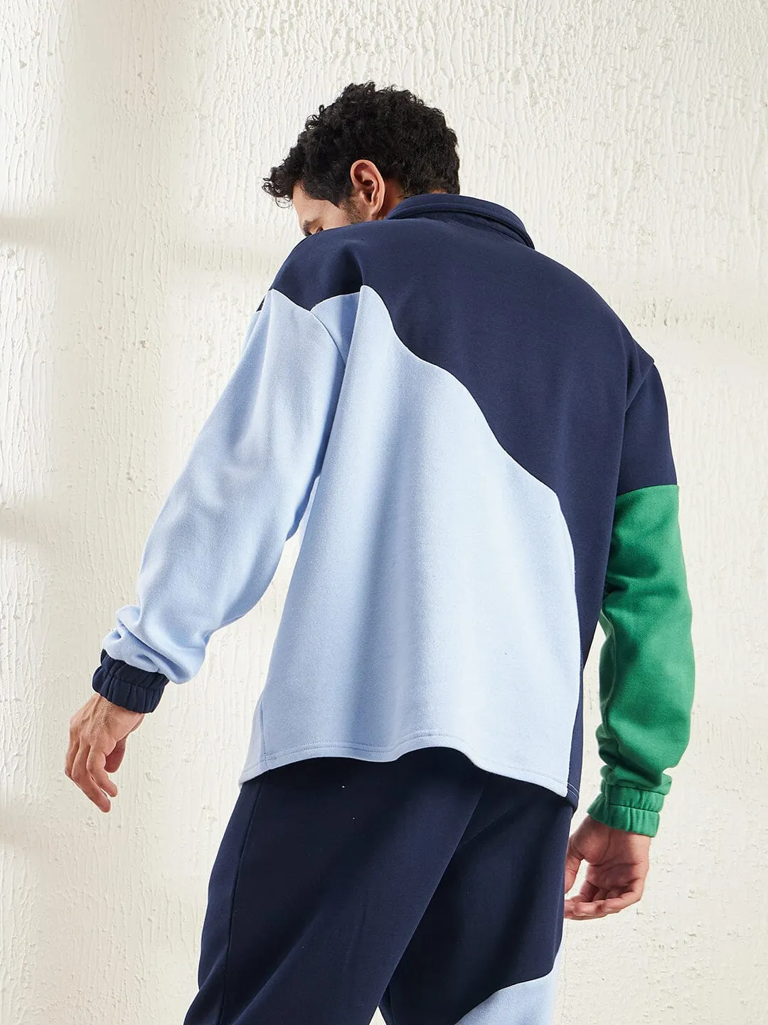 Blue Cut Sew Oversized Polo Sweatshirt