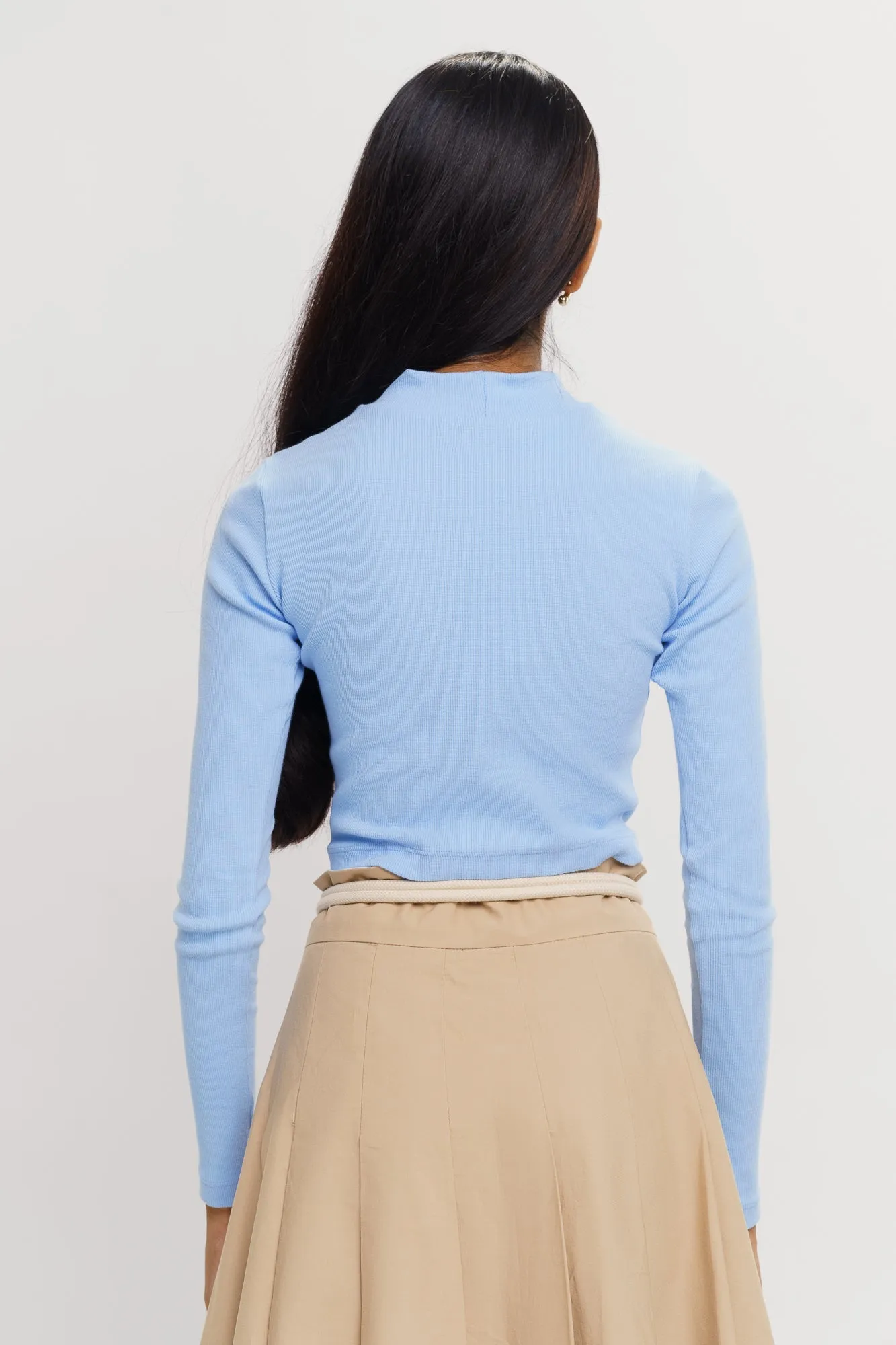 Blue Full Sleeved Ribbed Top