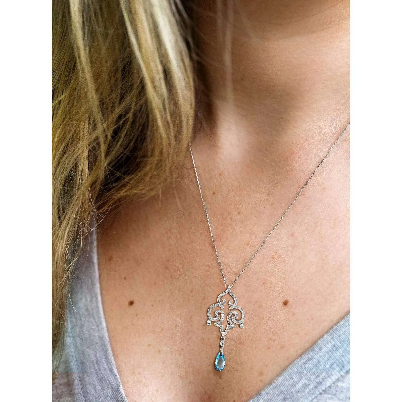 Blue Topaz & Diamond Fleur-de-lis