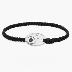 Braided Bracelet With Sterling Silver Button (Black)