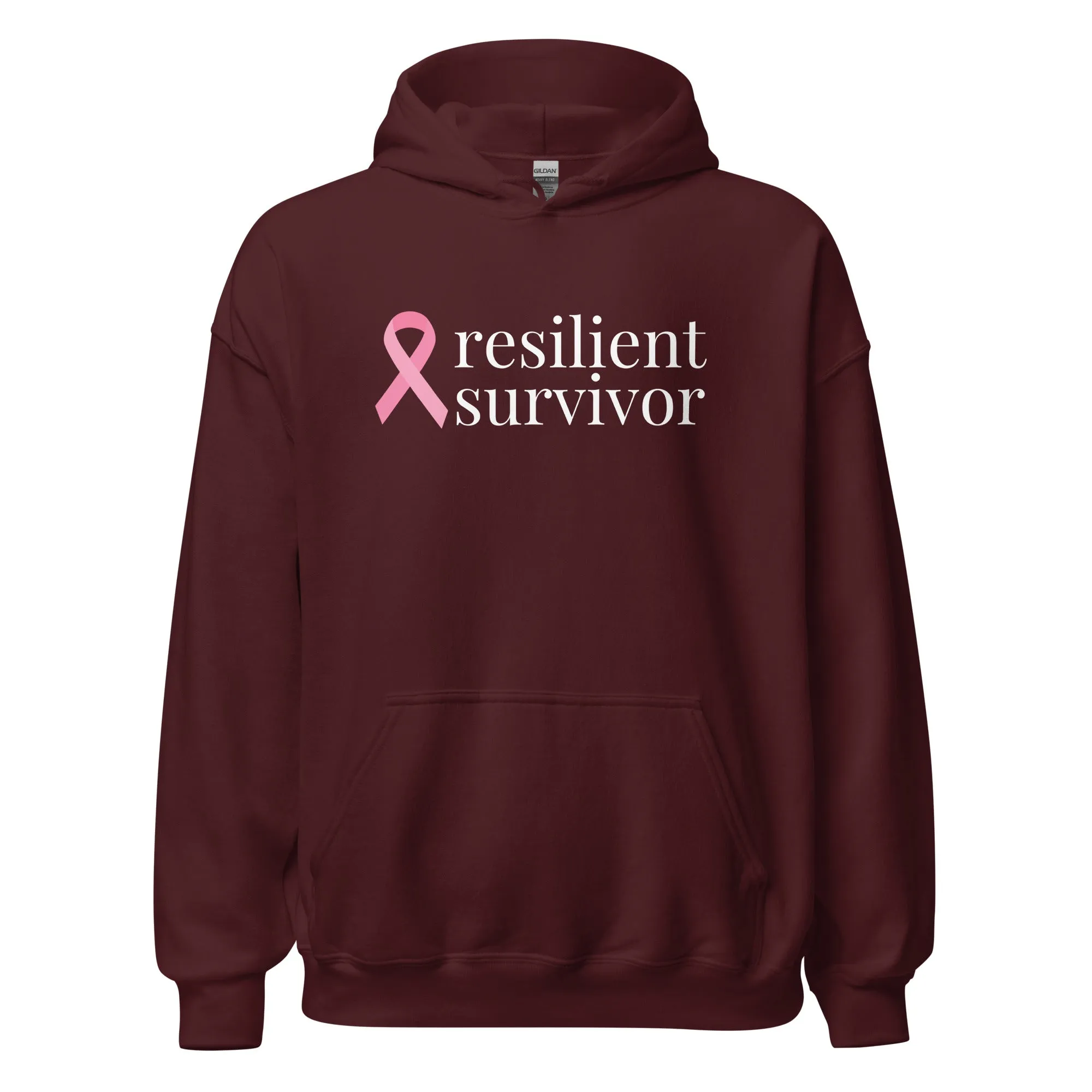 Breast Cancer "resilient survivor" Ribbon Hoodie (Several Colors Available)