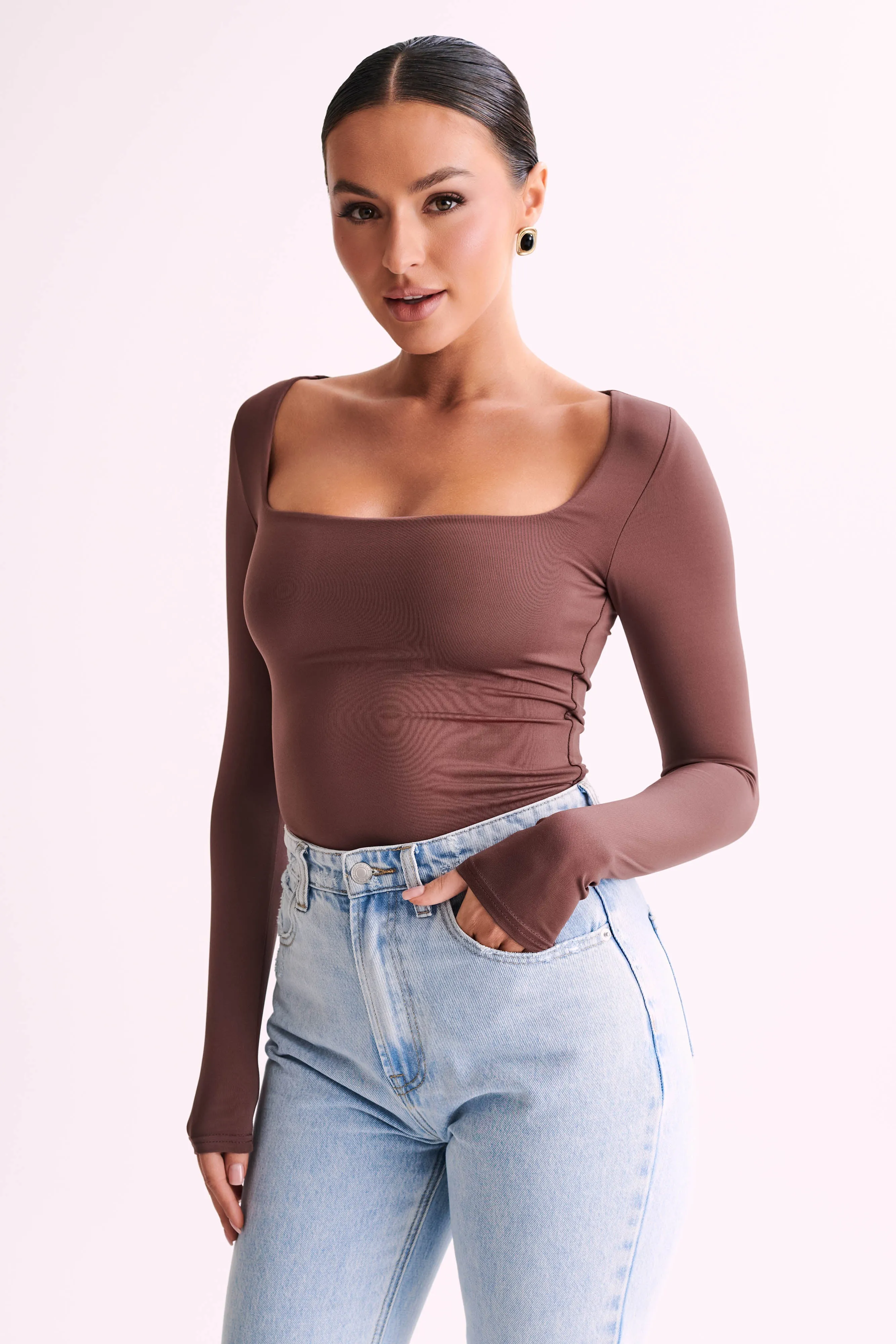 Bridget Recycled Nylon Long Sleeve Top - Mocha