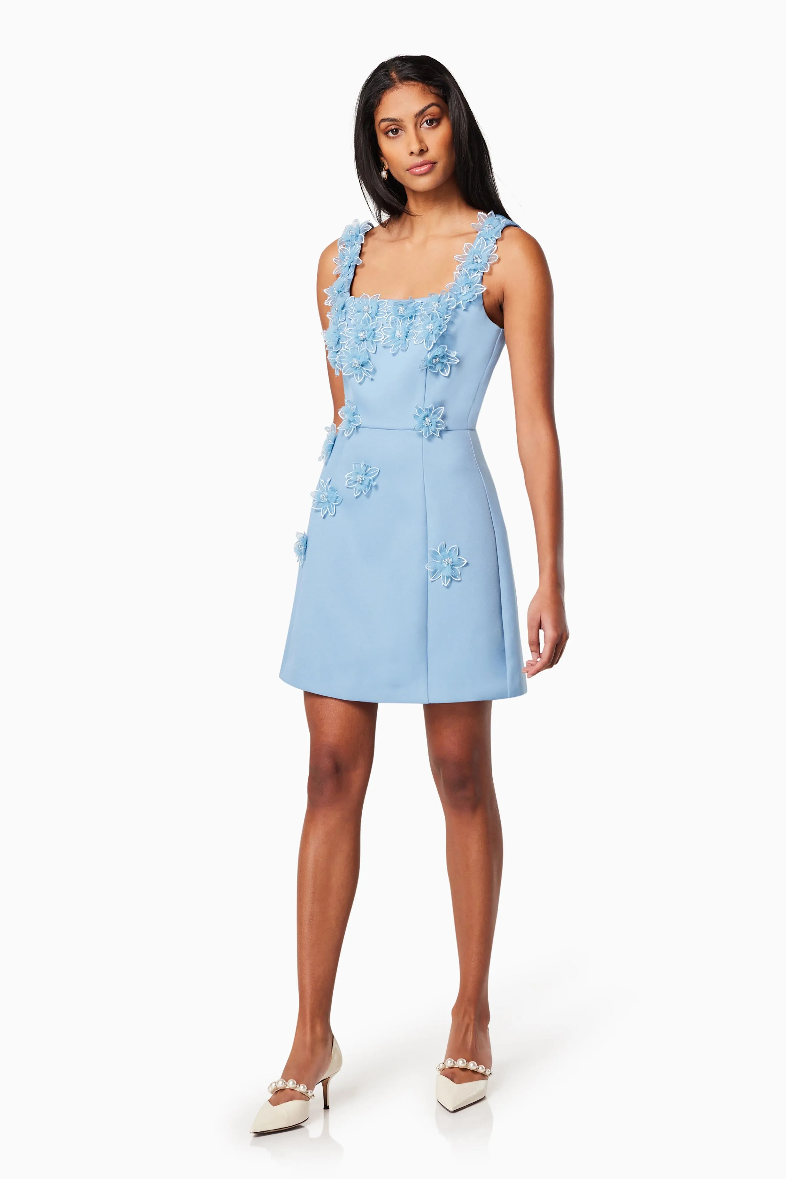 Bruges 3D Floral Mini Dress In Blue