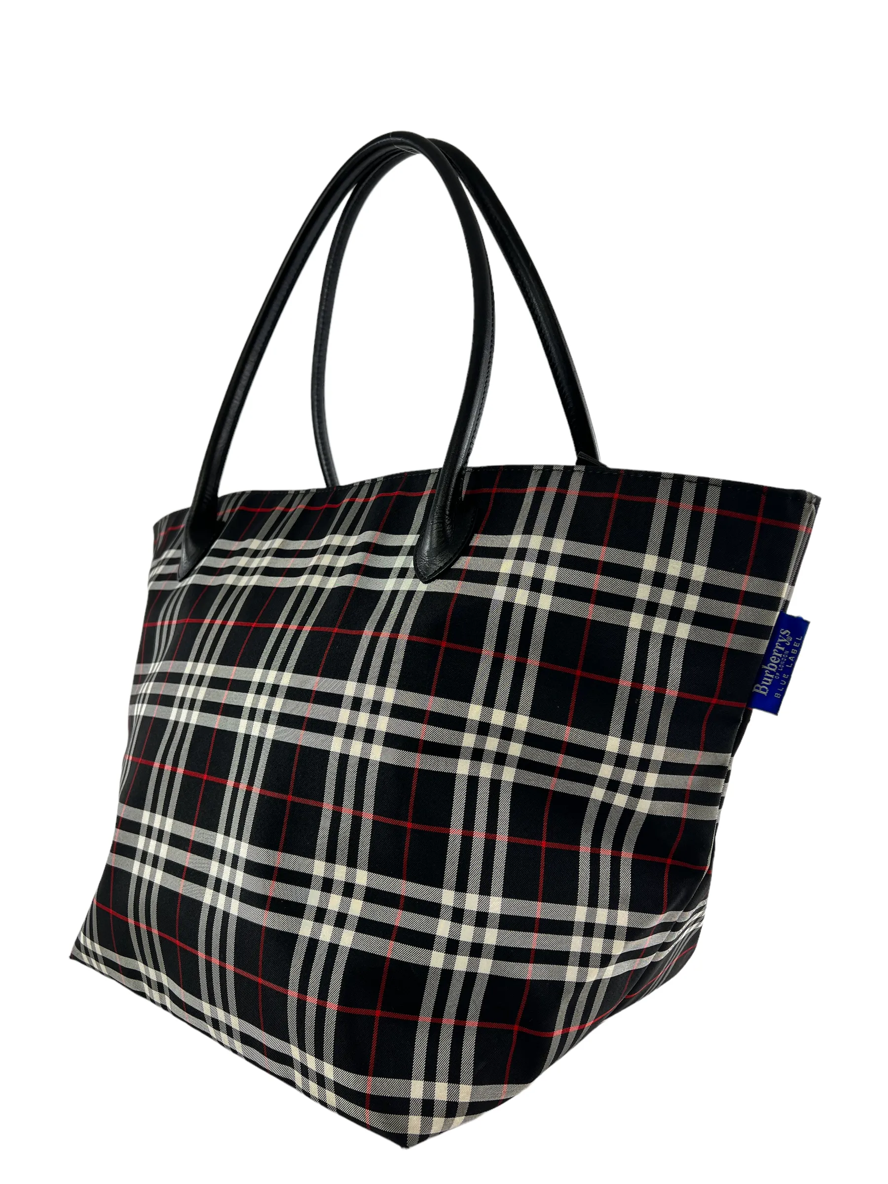 Burberry Blue Label Black Checked Nylon Tote Bag